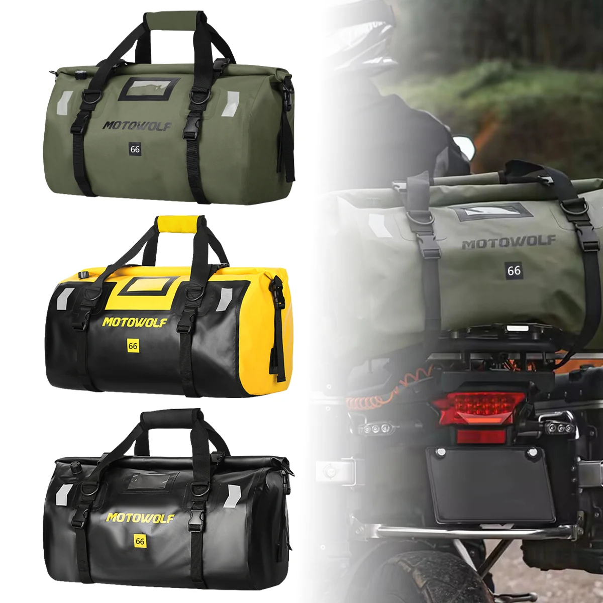 Motorcycle Waterproof Tail Bag Travel Outdoor Dry Luggage Roll Pack Bag 66L Motorbike Luggage Backpack Motorcycle Seat Bag