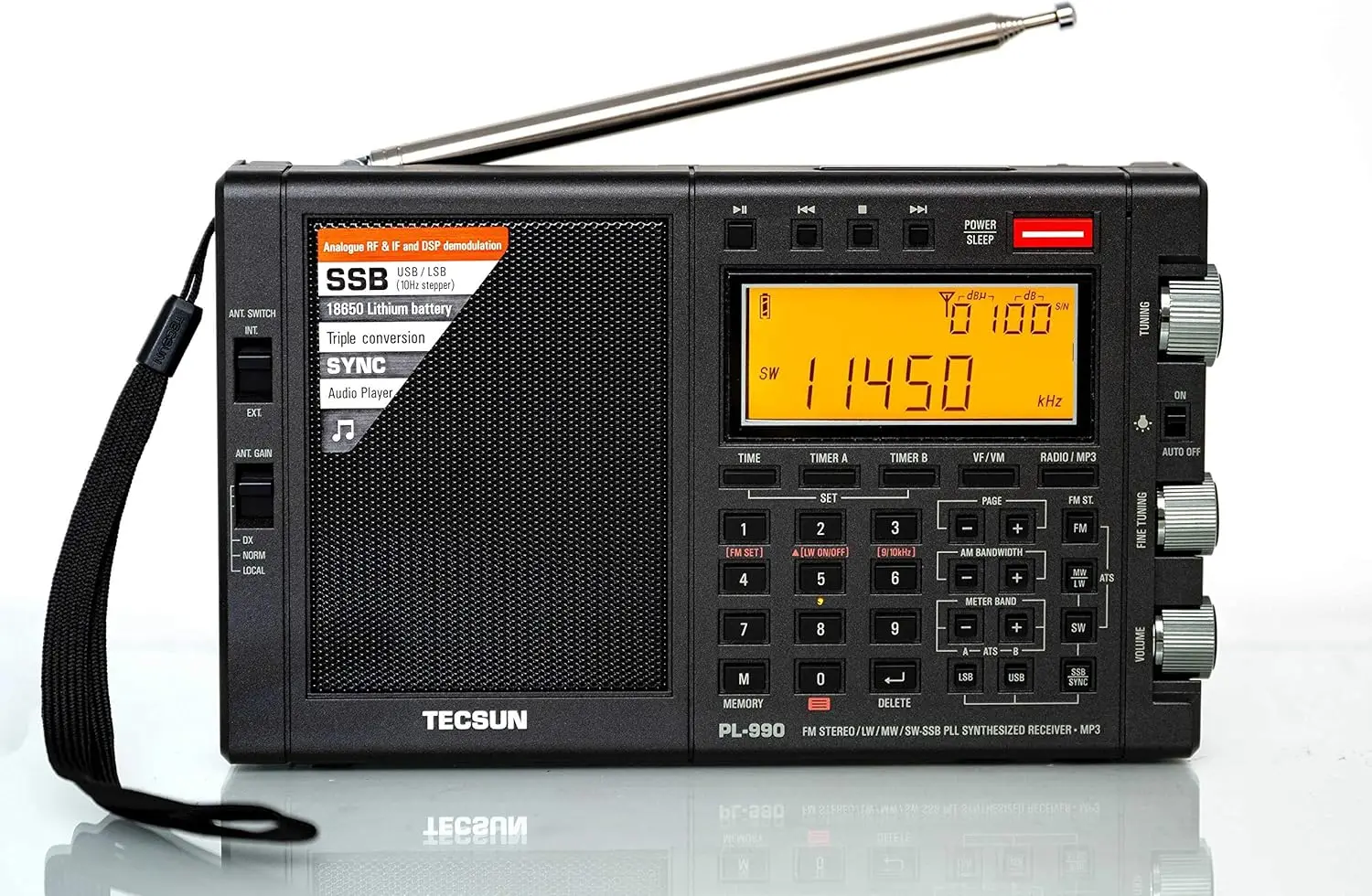 

PL990 Digital Worldband AM/FM Shortwave Longwave Radio with Single Side Band Reception & MP3 Player, Matte Black