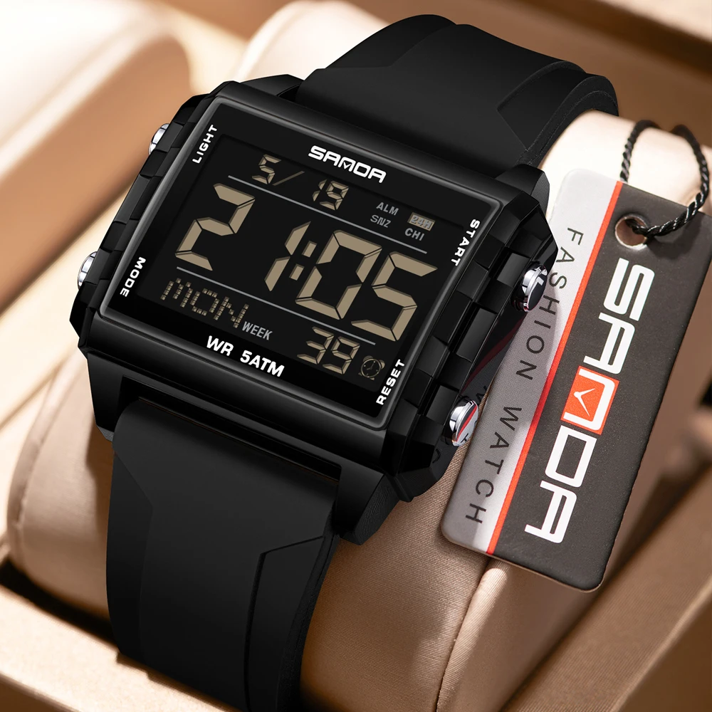 Modische Marken-Herren-LED-Digitaluhren Wasserdicht, Trendiges Quadratisches Design Sportuhr für Männer, Herren-Armbanduhr, Datum/Woche/Stoppuhr