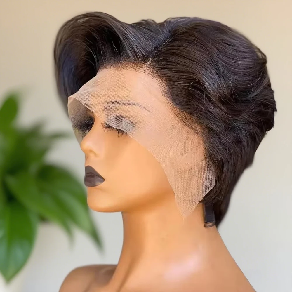 Kurze Perücke für Frauen, Echthaar-Perücken, Pixie-Schnitt-Perücke, echte 100 % Echthaar-Perücke, maschinell hergestellte Pixie-Perücken, kurze gerade Echthaar-Perücke