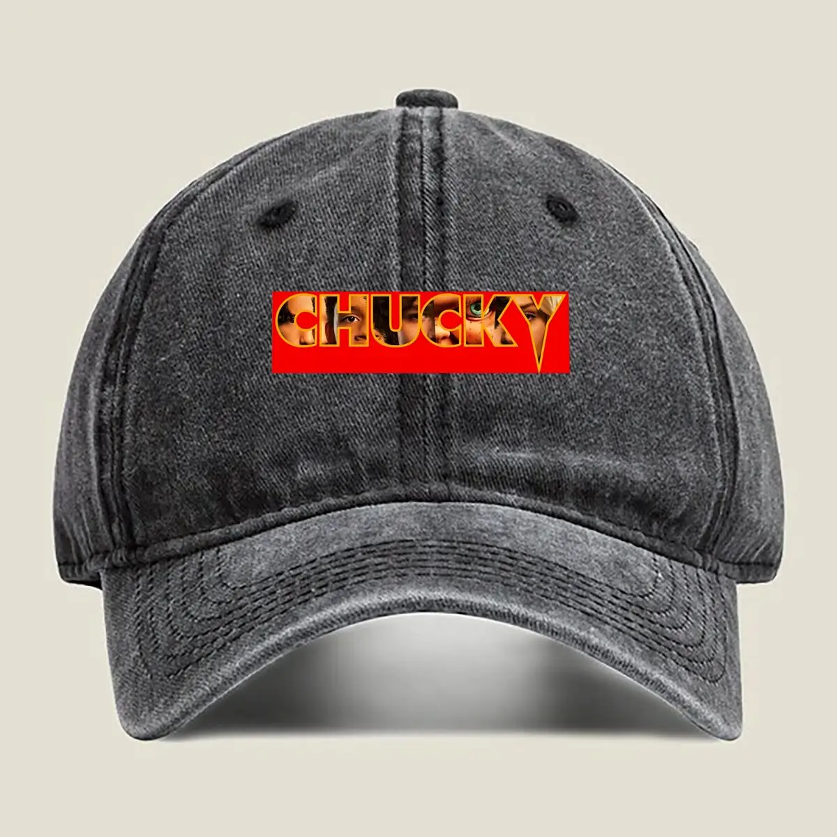 

“Chucky Horror Movie - Inspired, Creepy Doll Graphic Art” Washed Baseball Cap