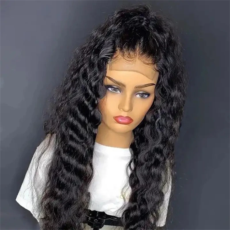 13x4 Black lace front human curly hair wig deep wave