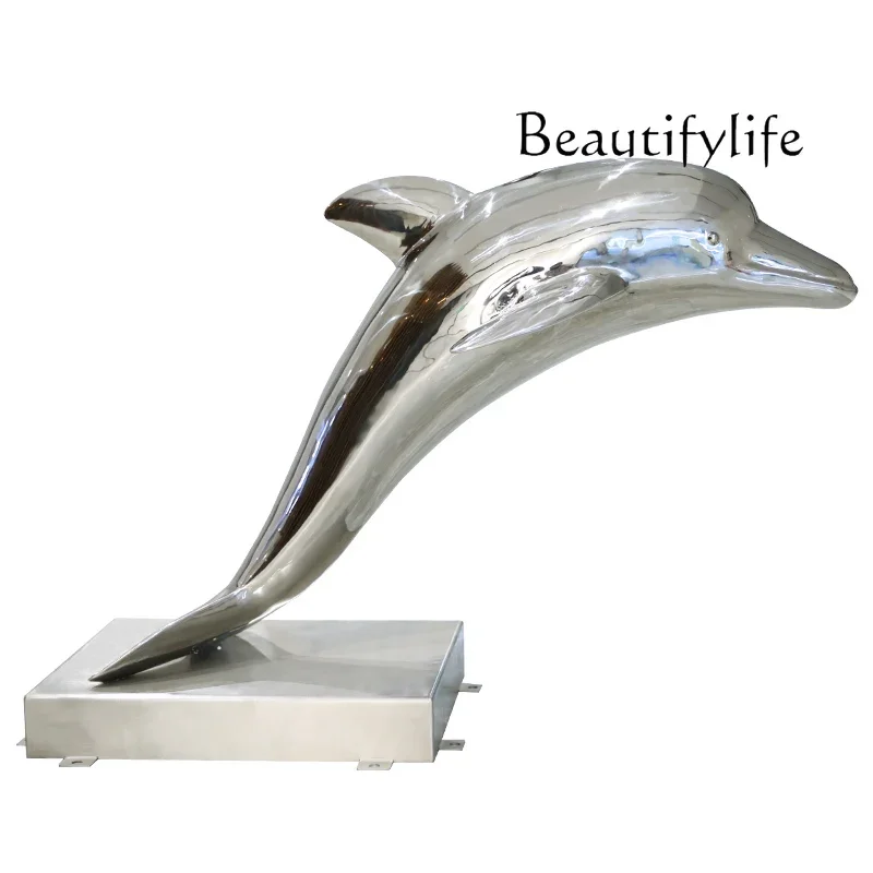 

Outdoor Outdoor Pool Landscaping Stainless Steel Simulation Dolphin Fish Ornament Large Floor Sculpture