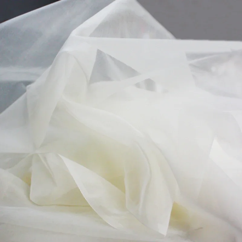 55'' Wide By Meters Transparent Stiff Silk Voile Gauze Snow Ivory White Natural Pure Silk Organza Fabric