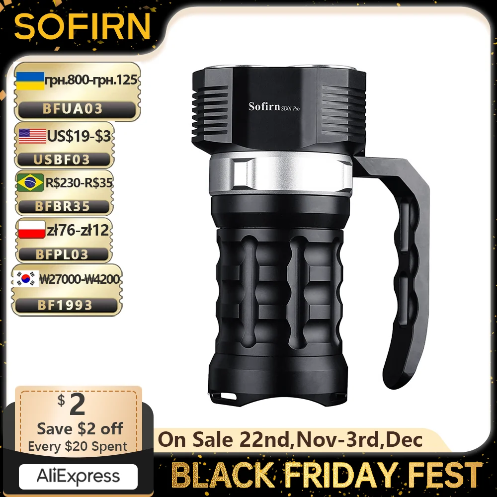 Sofirn SD01 Pro 3* XHP50.2 LED Flashlights 10000LM Super Powerful Dive Flashlight Underwater Scuba Diving Torch