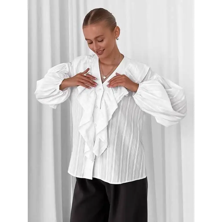 French Pure Cotton V-ne irt Women's Commute Sle Long Sve oulder Paded Regular Thin Color  Not Easy to De...