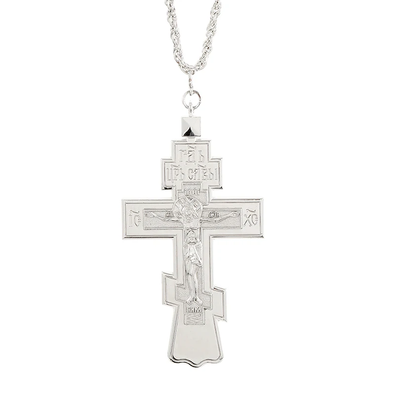 Jesus Statue Pendants Crucifix Catholic Alloy Orthodox Cross Silver Necklace Pectoral Religious Gifts крест православный