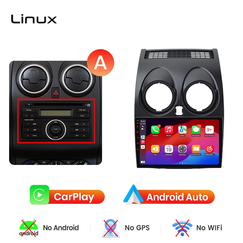 Junsun draadloze CarPlay Android Auto autoradio voor Nissan Qashqai (J10) 2006-2013 met ingebouwde koelventilator, Android GPS navigatie, multimediaspeler, WiFi, DSP, RDS, BT, SWC, IPS touchscreen,
