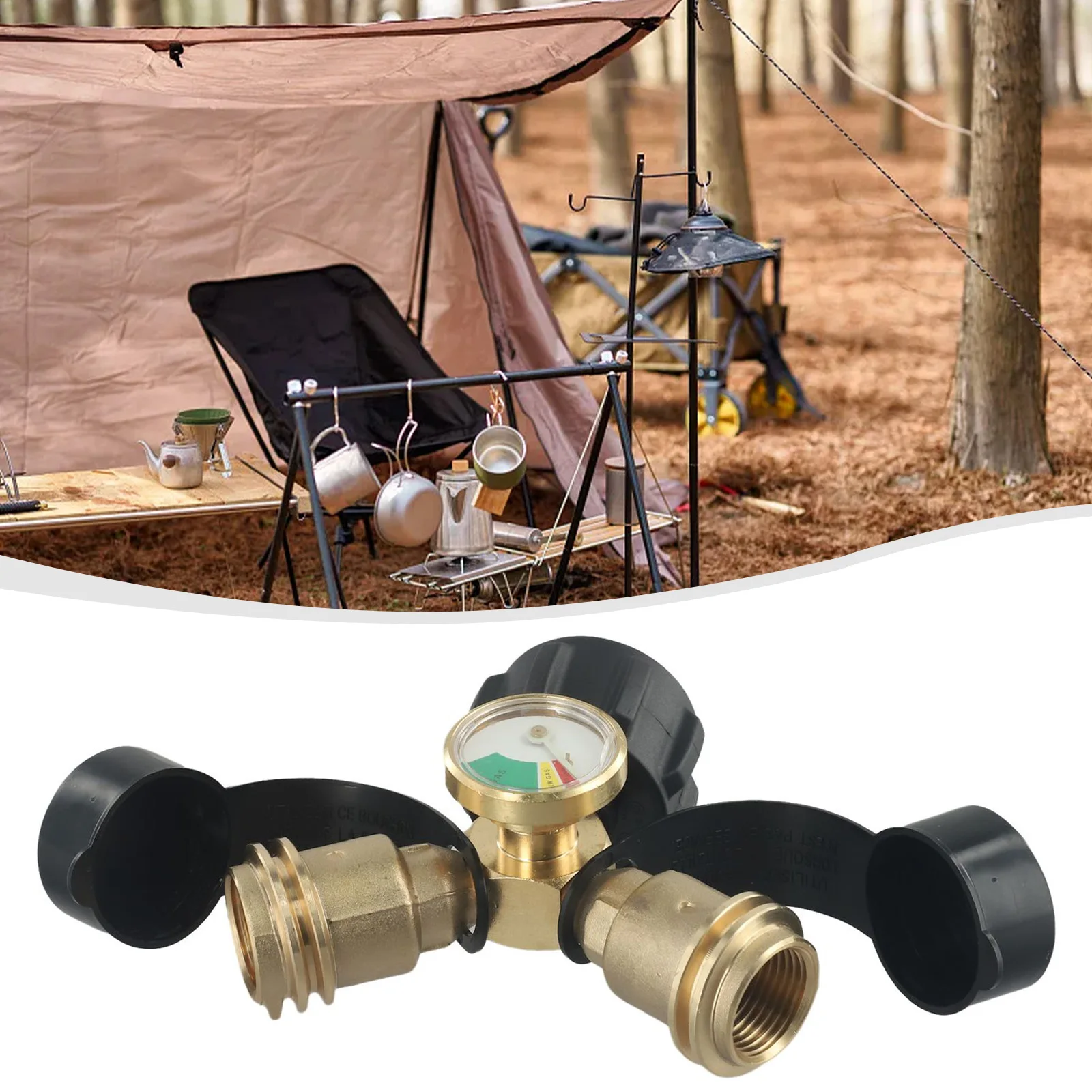 

Pressure Gauge Propane Tank Y Splitter Adapter with Gauge Solid Brass Material Great for Outdoor Cooking and Heating