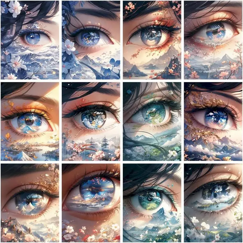 

CHENISTORY 5D Diamond Mosaic Abstract Girl Eyes Cross StitchArt Kits Diy Craft Diamond Painting Embroidery Handicraft