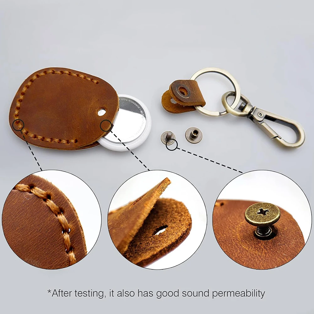 Handmade PU Leather Protective Holder for Apple Airtag Keychain Full Coverage Case Cover Full Coverage Protectors for Air Tag