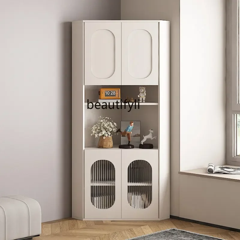 

cc182R11 Corner Cabinet Solid Wood Multi-Layer Corner Sideboard Cabinet Living Room Triangle Storage Cabinet with Light