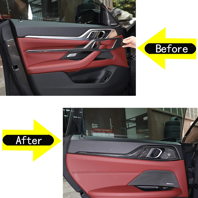 For BMW 4 Series G26 2022 2023 2024 Real carbon fiber Inner door panel trim Car interior door panel decorative stickers 4pcs