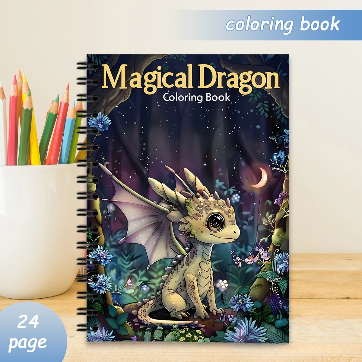 

A4 Spiral Magical Dragon Adult Coloring Book 24 Pages Mythical Beast Scenes Stress Relief Relaxation Gift