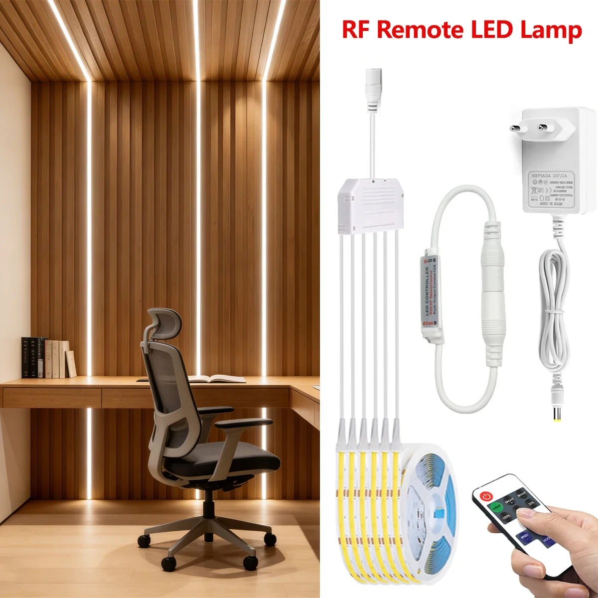 Embedded LED Decor Wall Light with Wireless RF Remote Dimmer 12V COB LED Strip Light For DIY Cabinet Storage/Display Closet
