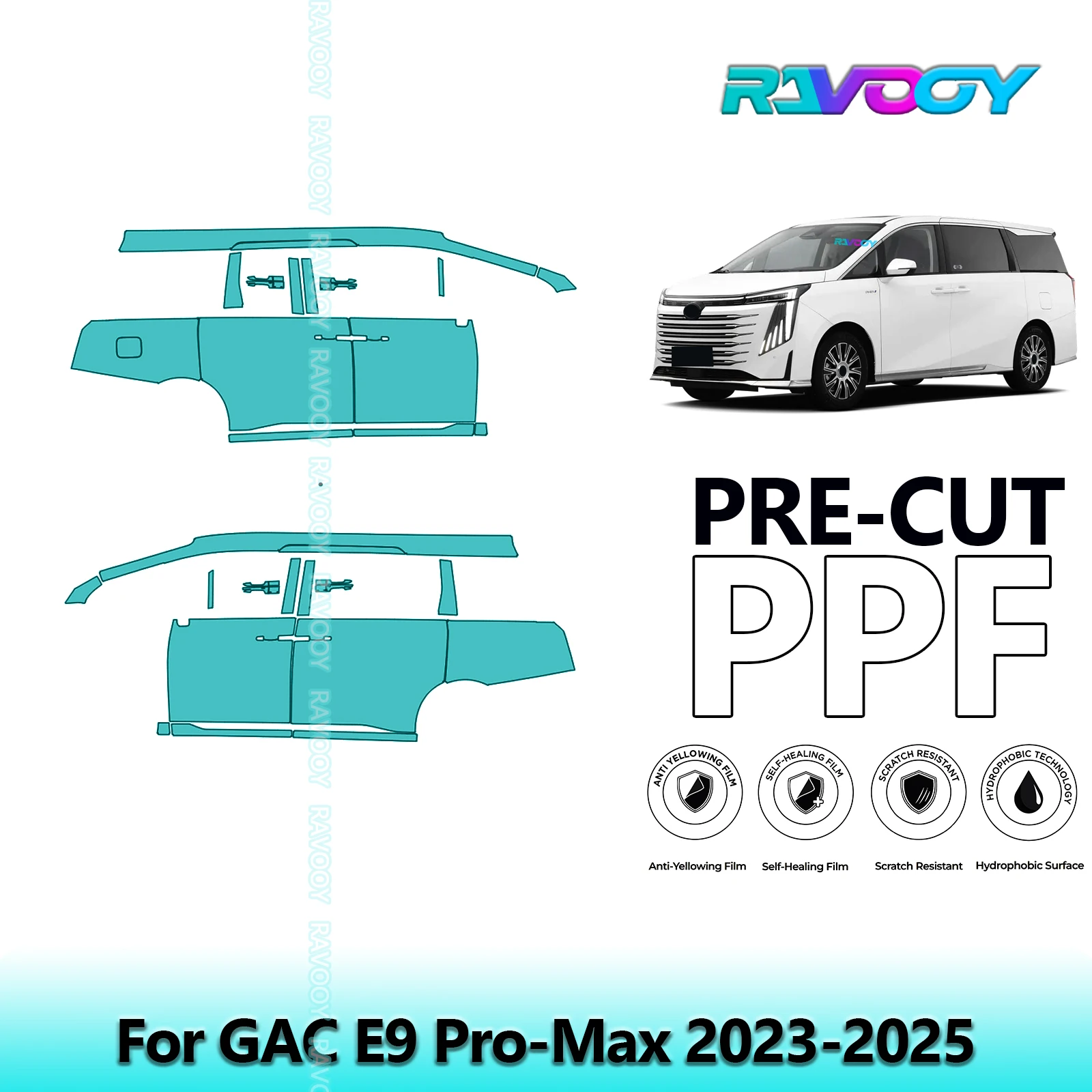 

For GAC E9 Pro-Max 2023-2025 8.5mil Clear Matte Pre-Cut PPF Door & A/B Pillar Kit TPU Paint Protection Film Set