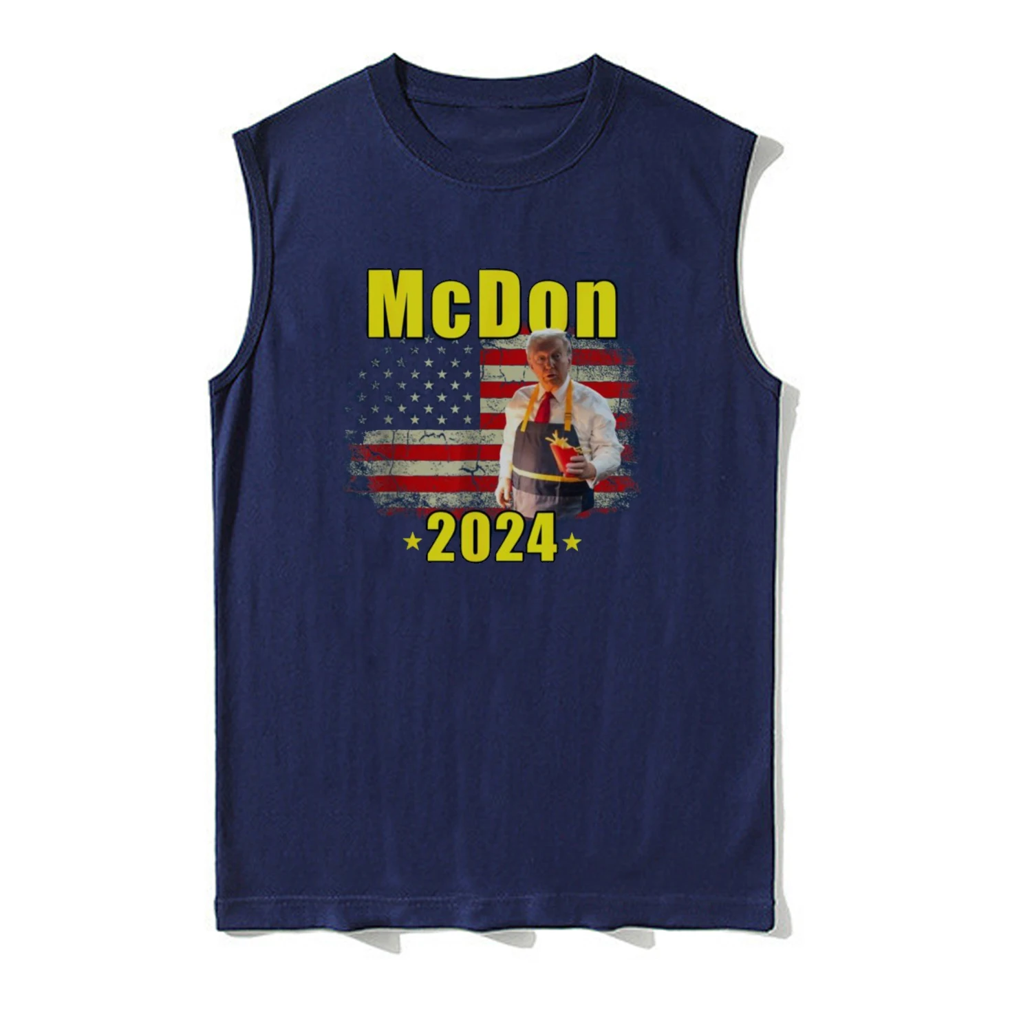 Mcdon 2024 Funny Donald Trump French Fry Cooking Fries Tank Top 100% Cotton O-Neck Summer Casual Mens Vest Sleeveless Tee Shirt