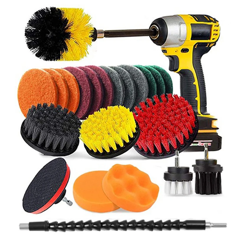 Electric Drill Brush Attachment Set All Purpose Cleaner Auto Tires Power Scrubber Wash Cleaning Brushes Kit Tile Toilet Tool