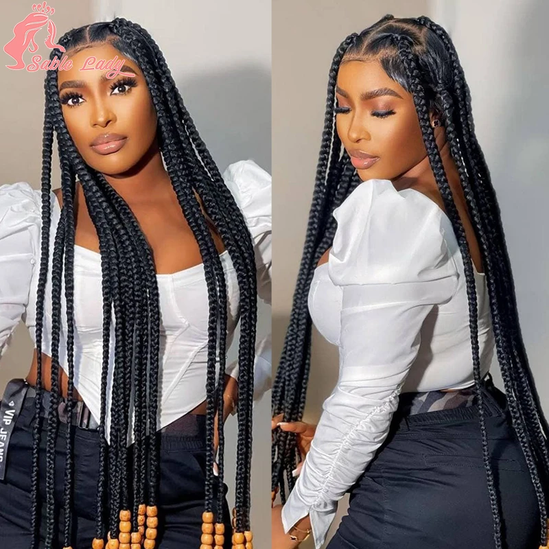 Large Box Braided Wigs Synthetic Knotless Cornrow Braided Wigs For Black Women Full Lace Front Braids Wig Jumbo Braiding Hair