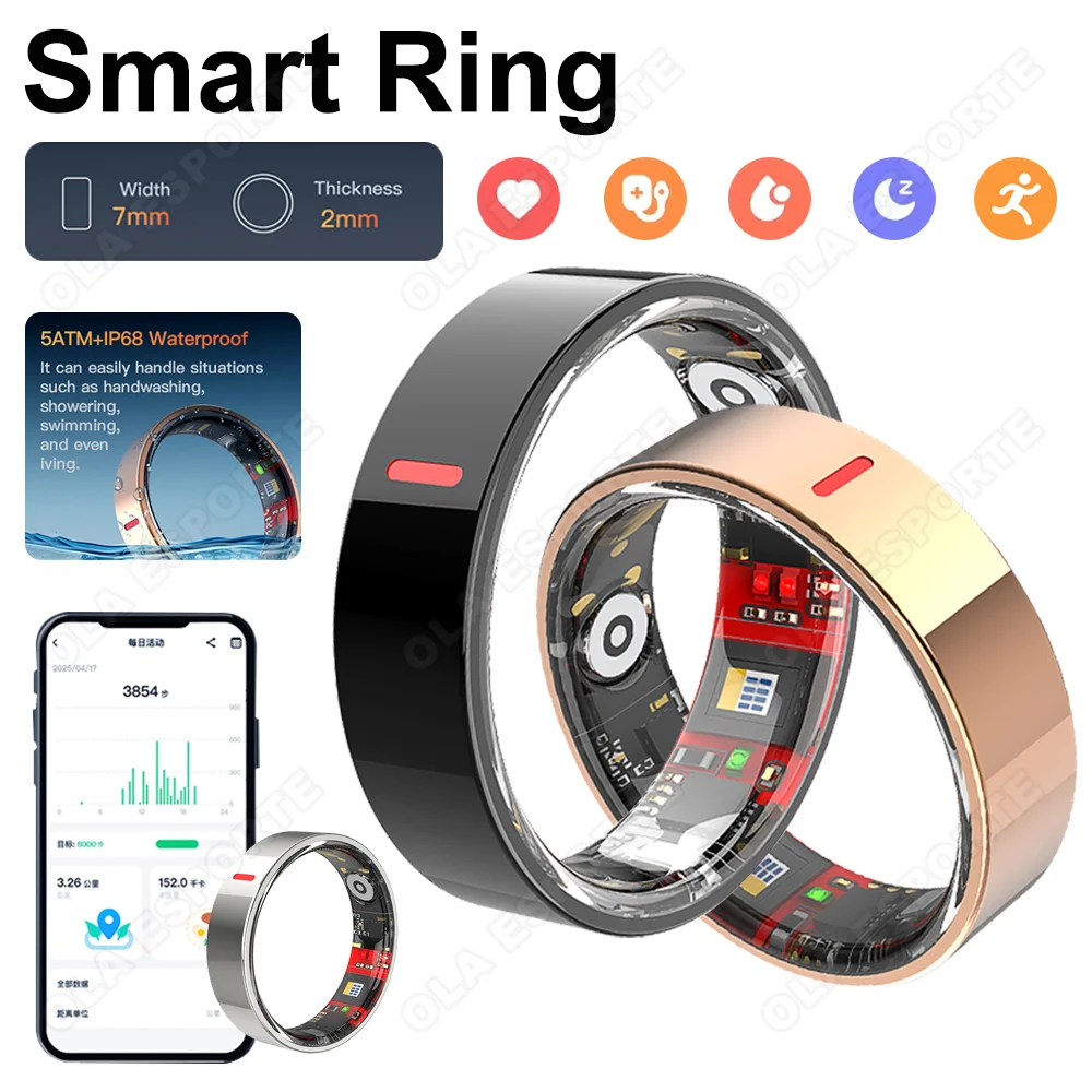 

Новинка 2023 года, умное кольцо для мужчин и женщин, Bluetooth-соединение, мониторинг сердечного ритма, сна, несколько спортивных режимов, фитнес-кольца, шагомер