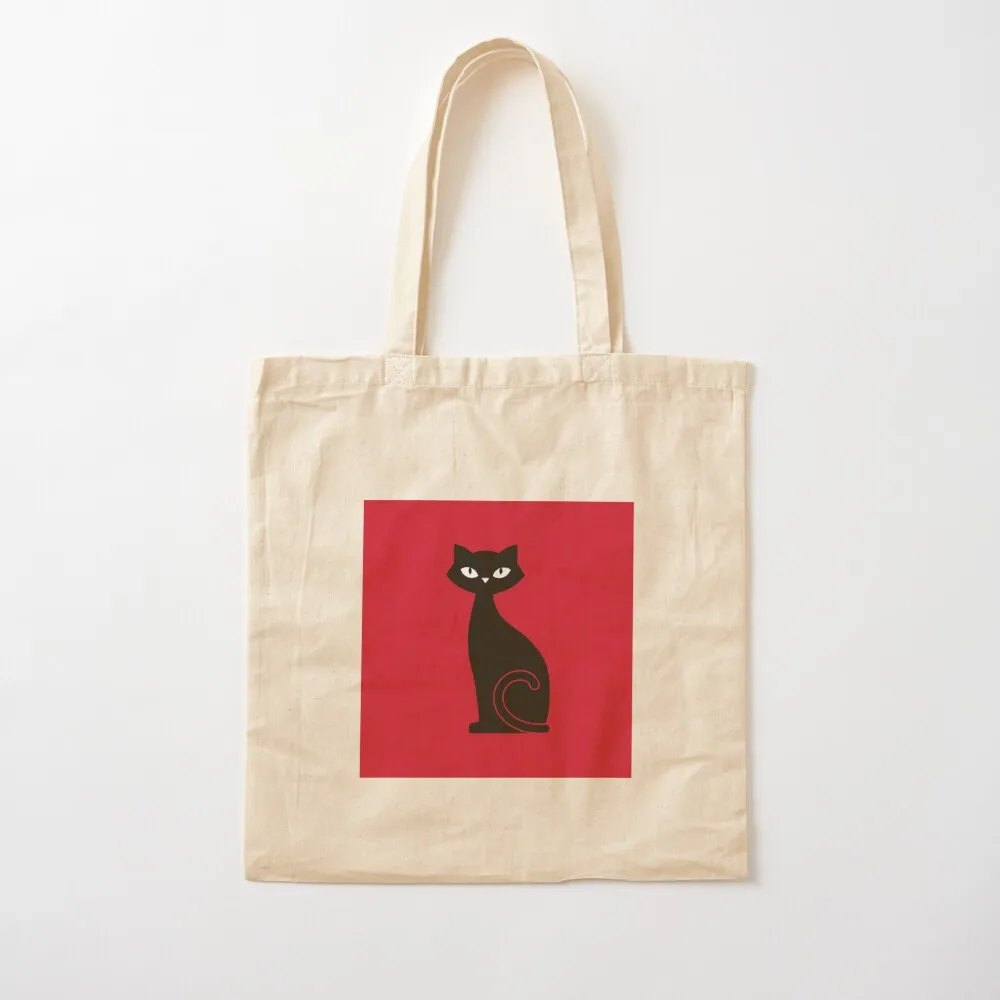 Black Cat Red Background Tote Bag tote bag shopping trolley bag Big Lady