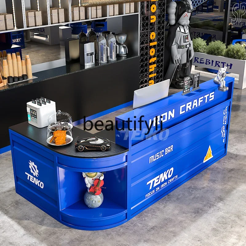 zzqAlcone cassiere da bar in stile industriale, tè al latte, barbecue, ristorante, reception creativa, palestra, contenitore in ferro, reception