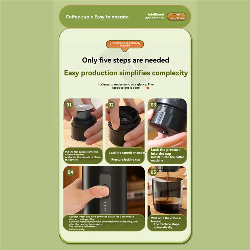 Máquina de café expresso portátil A74G, cafeteira elétrica sem fio para acampamento, escritório, caminhadas, RV