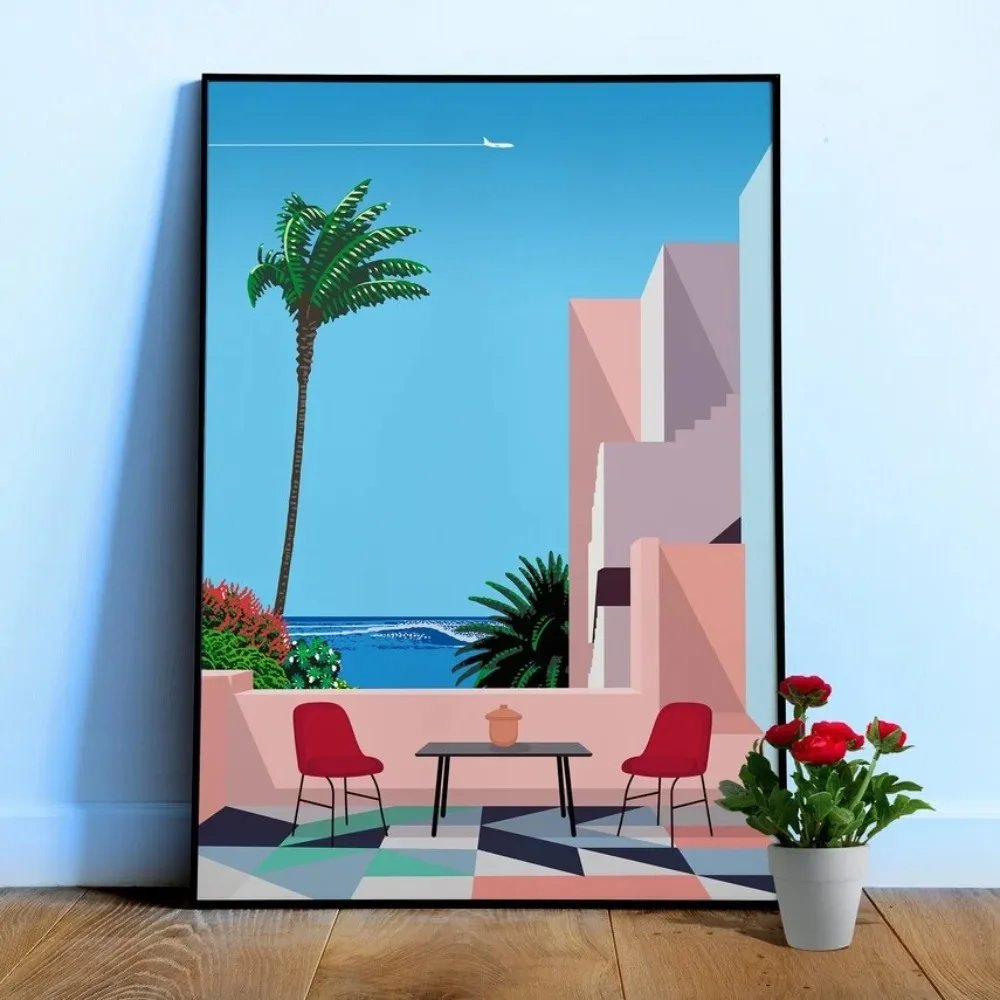 80s الحد الأدنى سيتي سكيب ملصق فني ريترو الرسم على لوحات القماش الجدارية خمر التوضيح مدينة البوب صور يطبع ديكور المنزل هدية