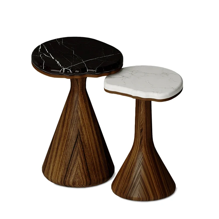 Luxury modern Italian design coffee table,black and white wood surface,exquisite solid wood base, handmade living room furniture