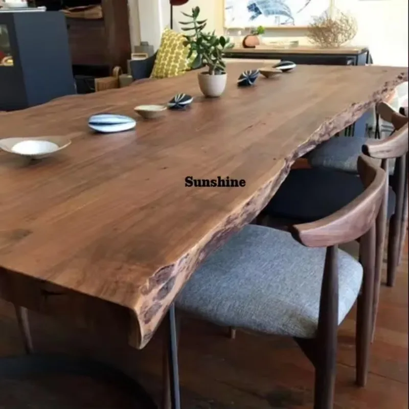 TDSolid Walnut Wood Slab Dining Table Large Live Edge Wood Slab for Restaurant Use Natural Wood with Conference Features