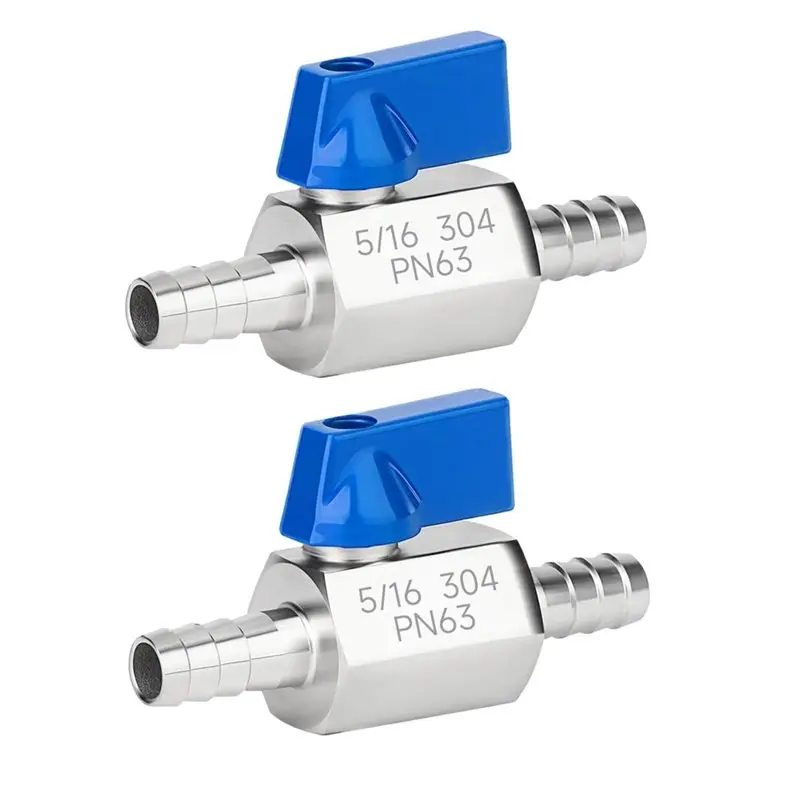

ABFU-Mini 304 Stainless Steel Shut Off Valve, 5/16" Hose Barb Ball Valve, Heater Hose For Water(2 PCS)