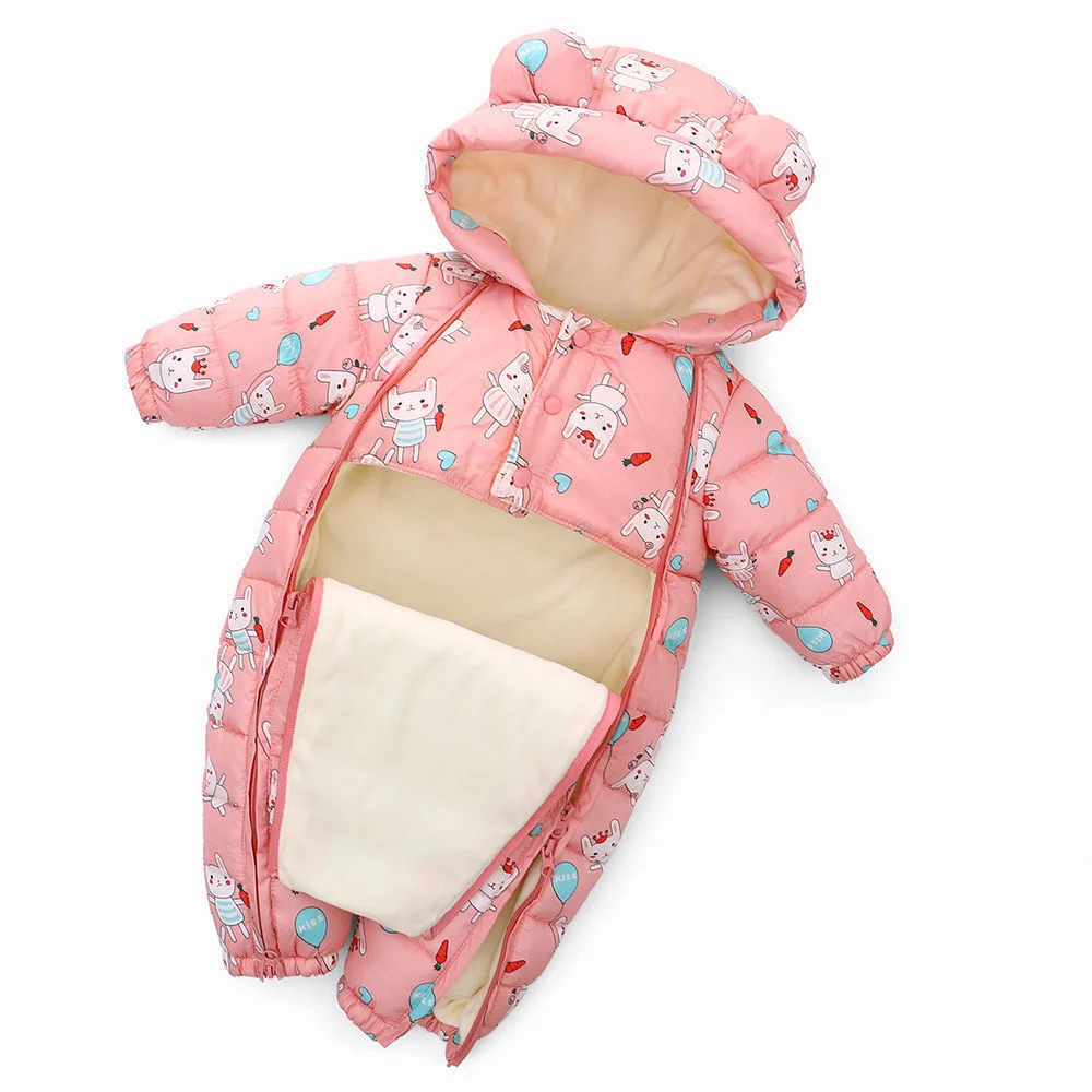 2024 Autumn Winter Baby Snowsuit Hooded Plus Velvet Warm Baby Girl Rompers Toddler Baby Boy Jumpsuit Infant Winter Overalls Coat