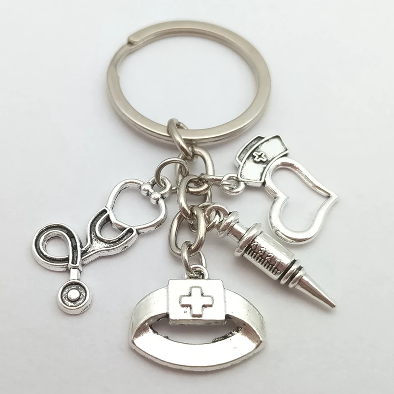 New Nurse Medical Box Medical Key Chain Needle Syringe Stethoscope Cute Keychain Jewelry Gift