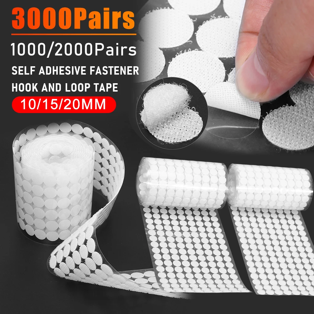 1000pair 10/15/20mm White Dot Sticker Self Adhesive Fastener Hook and Loop Tape Nylon Strong Glue Velcroing Adhesivo Muy Fuerte