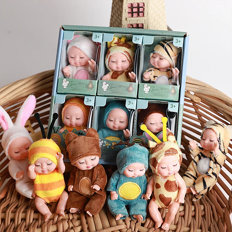 

11cm Baby Reborn BJD Doll Set 3.5 Inch Mini Cute Sleeping Baby Simulation Toy with Clothes Accessories Cartoon Animal Series DIY