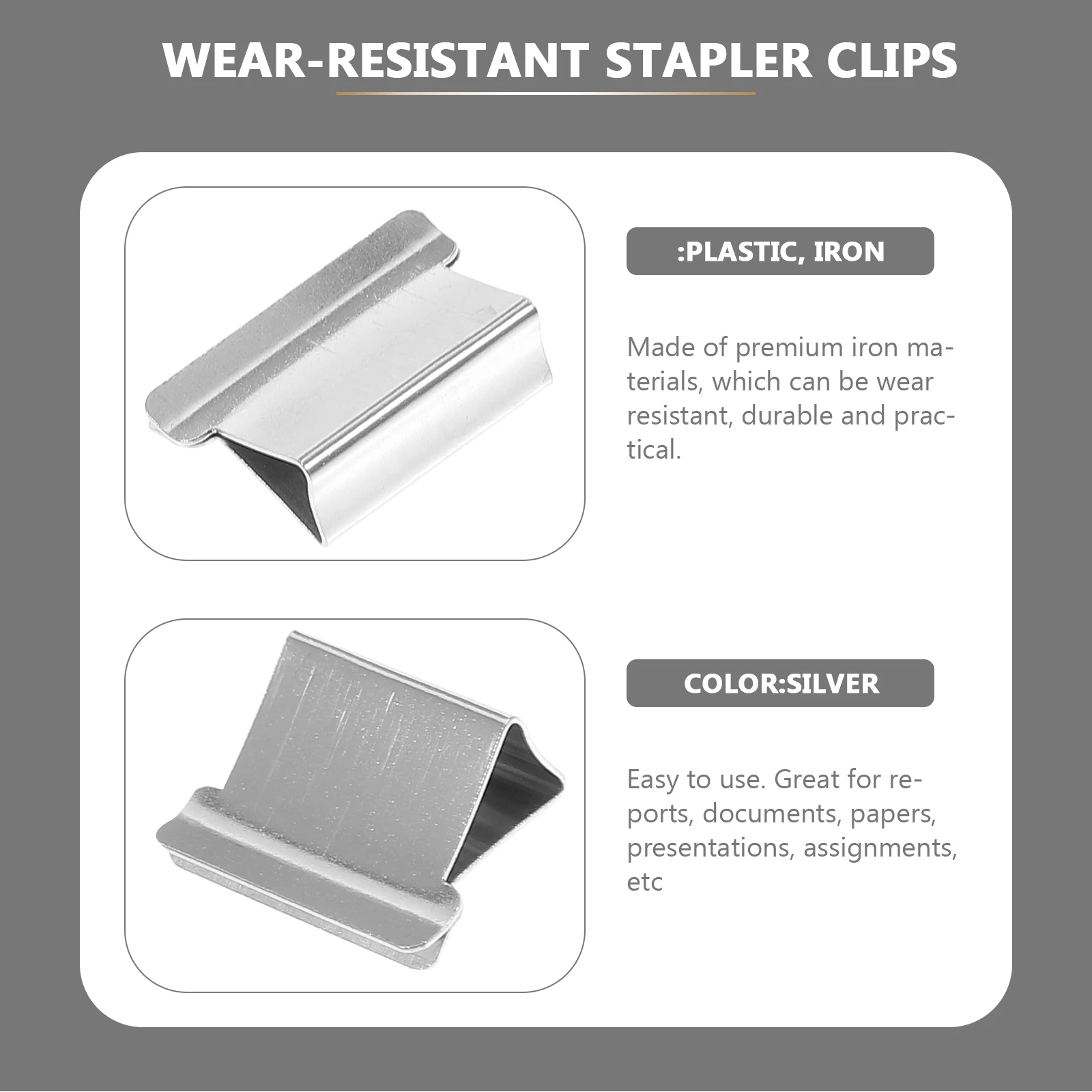 4 Boxes Seamless Staple Office Equipment Clips Binder Paper Metal Supplies Clam Reusable Iron Refill Document