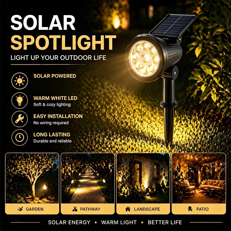 9 LED Solar Spot Lights Outdoor RGB Solar Landscape Lights IP65 Waterproof Brightness Adjustable for Garden Yard Palm Trees