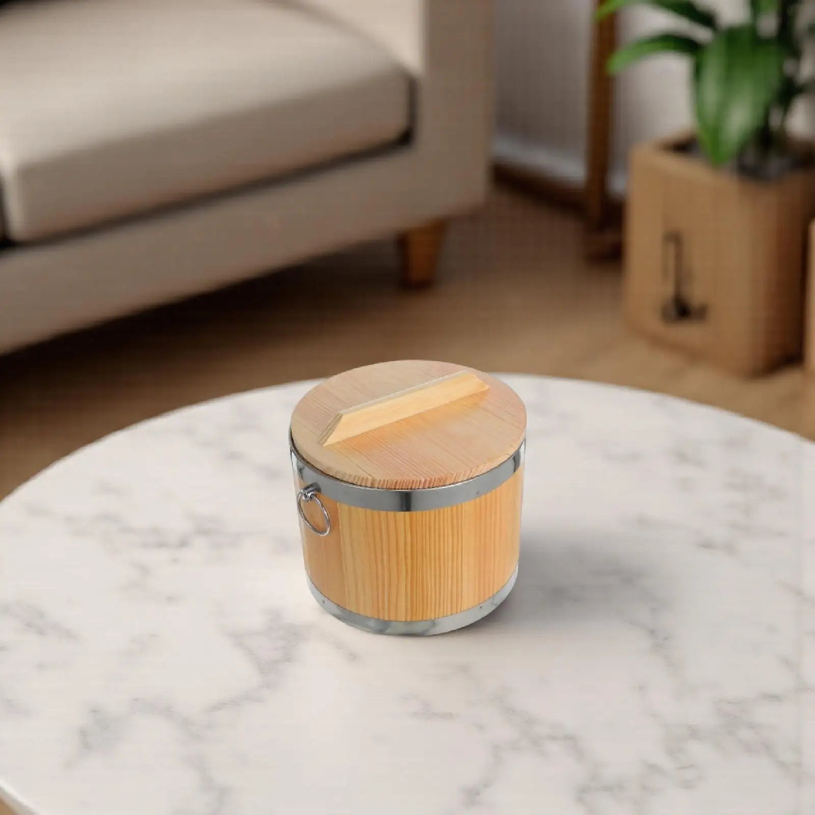 

Wooden Rice Bucket Beautifully Crafted Large Capacity Kitchen Accessory Stainless Steel Lid Insulation Food Container Storage