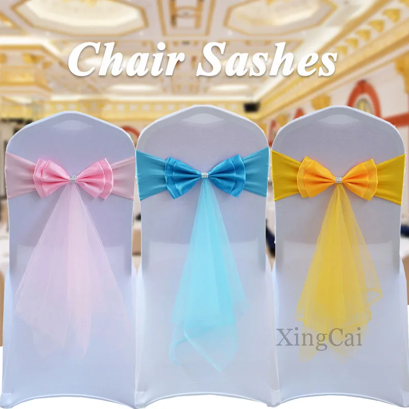 

1Pcs Chair Sashes Ribbon Gauze Cover Belt Knot Bow For Hotel Country Wedding Ceremony Events Birthday Party Home Seat Decoration