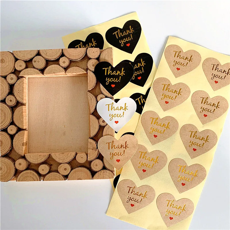 1000 Pcs/lot Cute Gilding Gold Heart Thank You Handmade Cake Packaging Sealing Label Kraft Sticker Baking DIY Gift Stickers