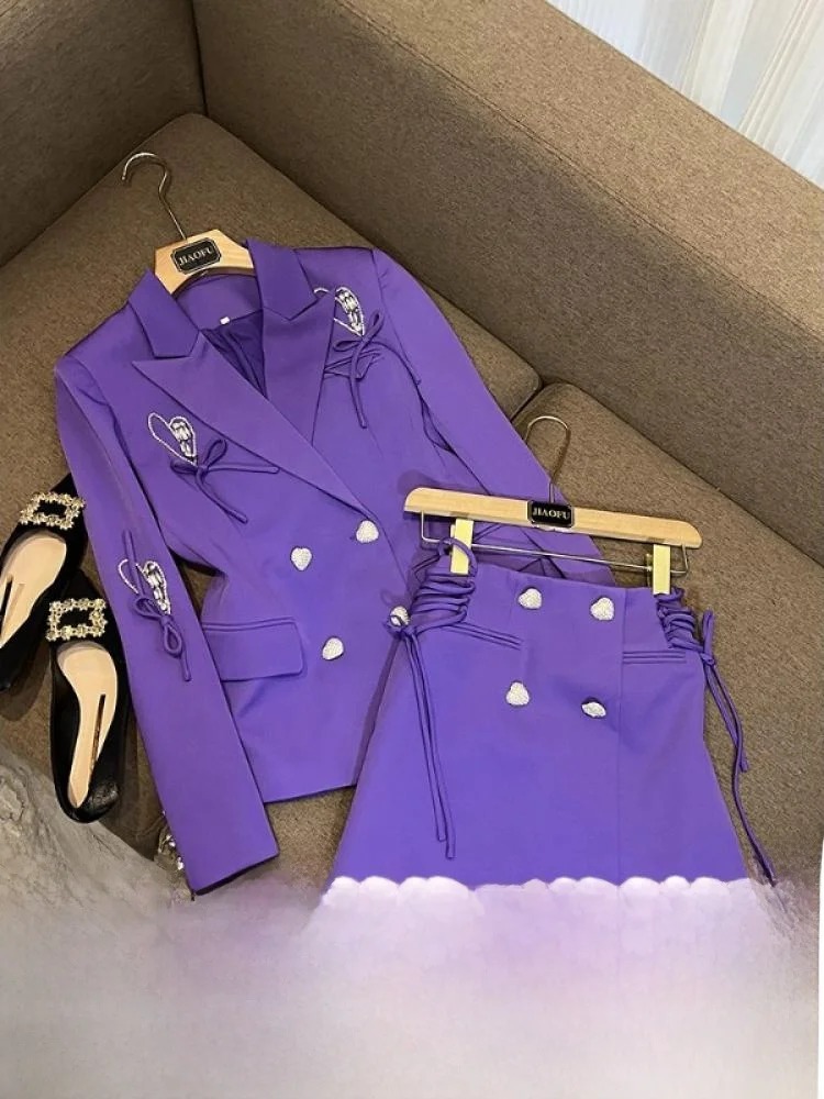 

Ele ort Sve Long Coat Purple Slim Fit Faionable Women's Busin Suit A6589 Commute Sle Regular Length Pure Color