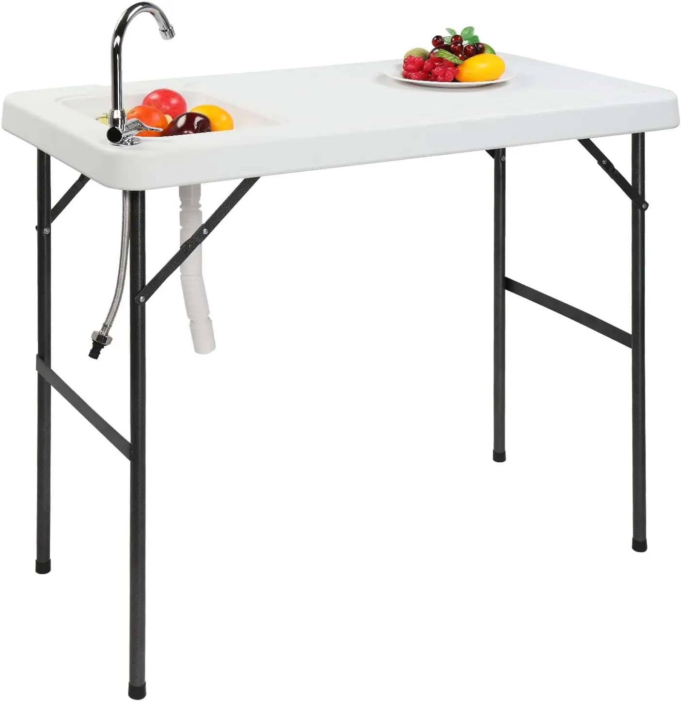 

Portable Folding Fish Cleaning Table with Sink, HDPE Outdoor Camping Station, 45" Stainless Steel Faucet & Drainage Hose for Fishing, Camping, Food Prep