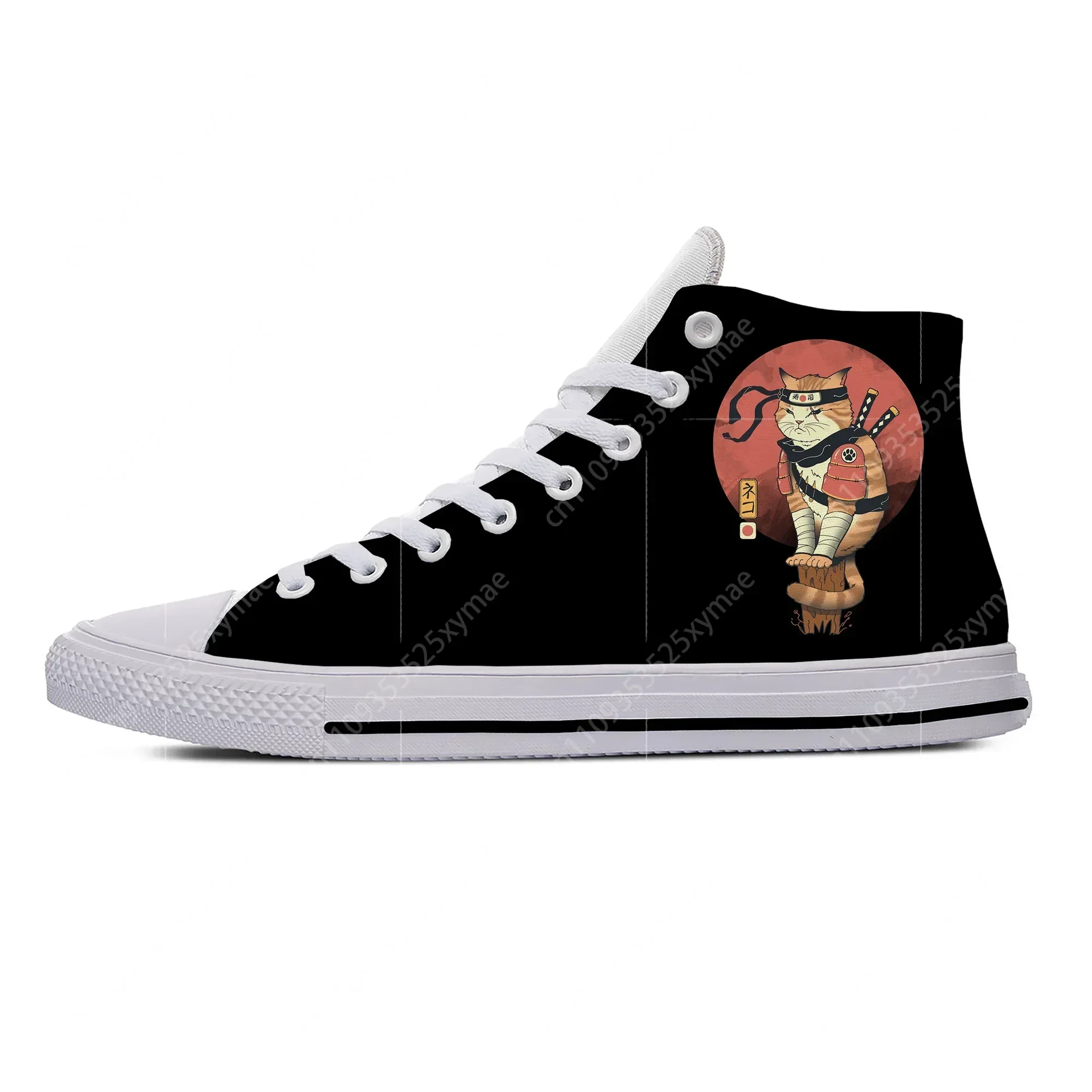 Japanese Anime Ninja Samurai Tattoo Katana Cat Casual Cloth Shoes High Top Lightweight Breathable 3D Print Men Women Sneakers
