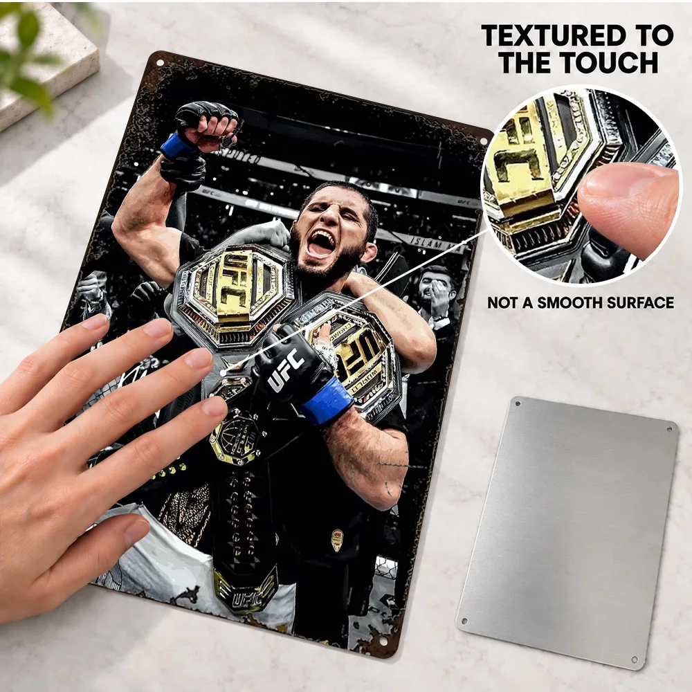 Islam Makhachev Championship Belts Printed Poster Personalized Aluminum Sign Gold Plates Black Straps Wall Art For Sports Lounge