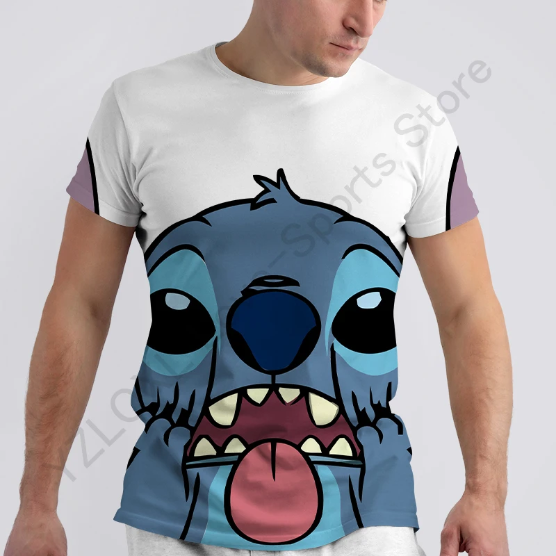 Disney Men T-Shirts Lilo and Stitch Cartoon Kawaii Anime 3D Print Streetwear Women Fashion Oversized T Shirt Kids Tees Tops