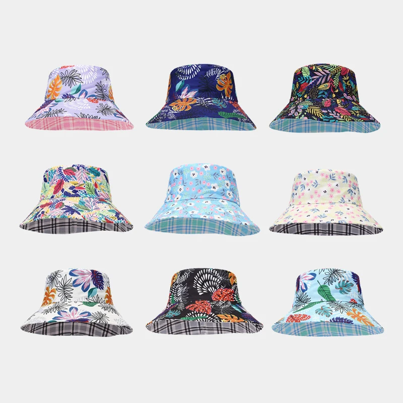 chapeus-de-sol-de-aba-larga-femininos-estampa-xadrez-chapeu-bucket-dupla-face-chapeu-de-sol-casual