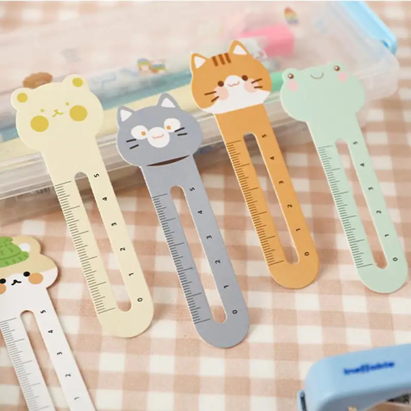 Mr. Paper 30Pcs/Box Cartoon Animal Bookmark Cute Bear Kitten Student Ruler Bookmark Students Supplies