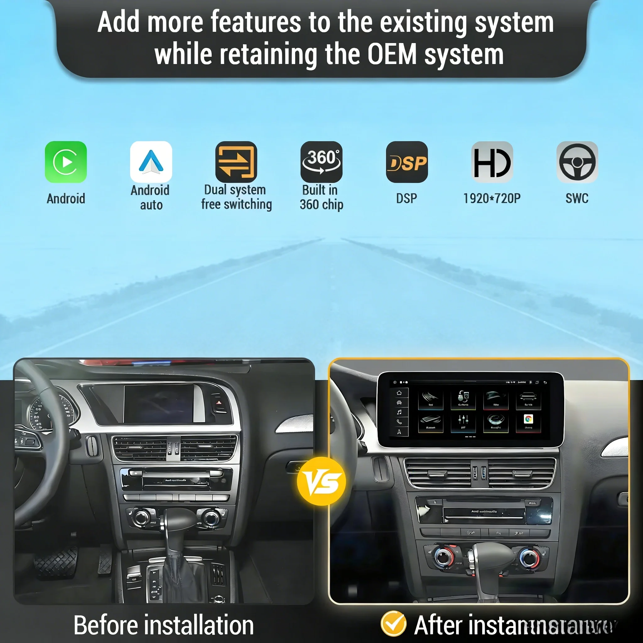 12.3 inch Left Hand Drive Android 13 Car Radio Qualcomm Snapdragon 685 For Audi A4 A5 B8 2009-2016 BT Carplay Head Unit Screen