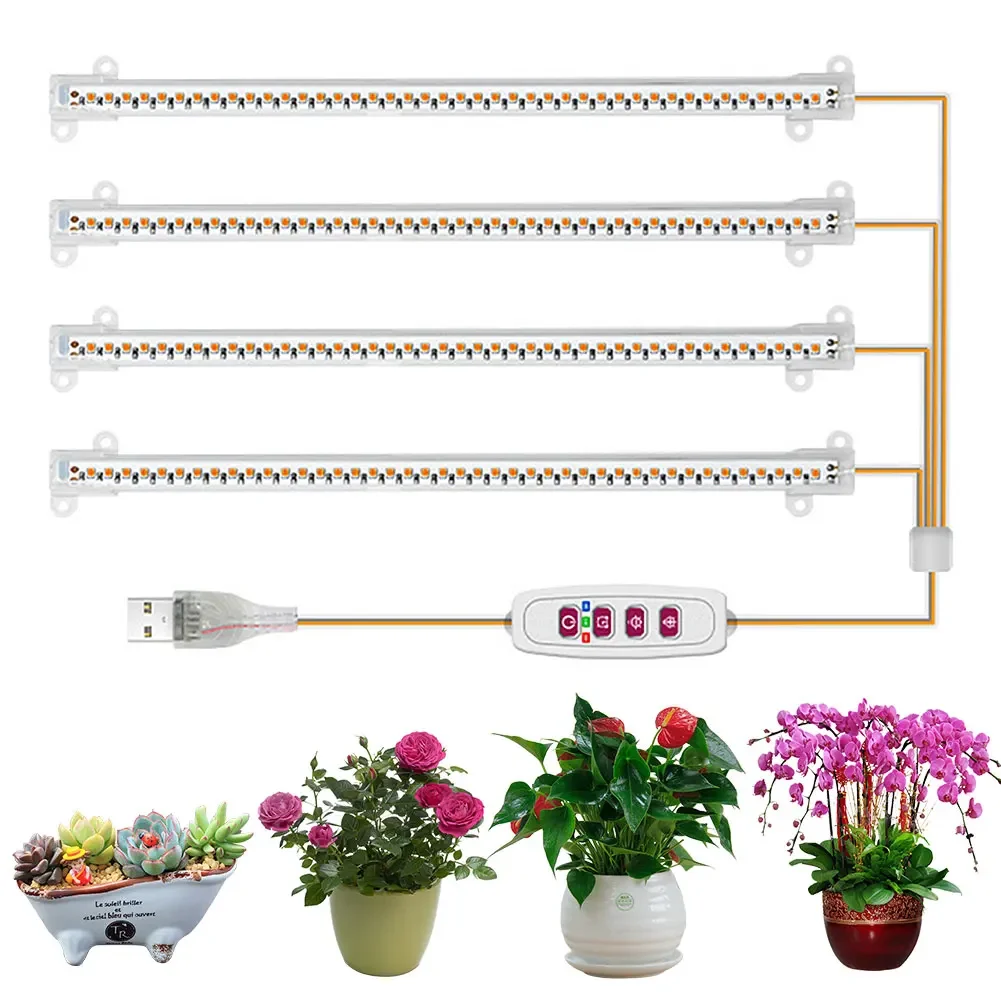 1/2/3/4 LED Grow Light Strips for Indoor Plants Red Blue Full Spectrum USB Phyto Lamp Timer Dimmable Seedlings Flower Lamp Bar