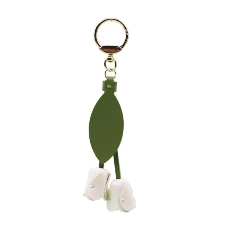 P9FE Trendy Tulpen Schlüsselanhänger Taschenanhänger Stil Robustes PU-Metall Modeschmuck Geschenk – Detail 2